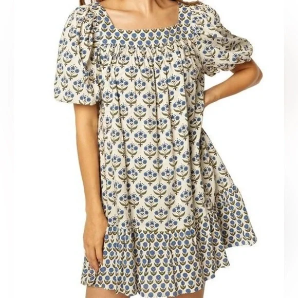 Misa Los Angeles Dresses | Misa Los Angeles Georgia Mini Dress Floral Print Cotton Rayon Ruffle Hem Nwt | Color: Blue/Green | Size: Xs | Misspollack's
